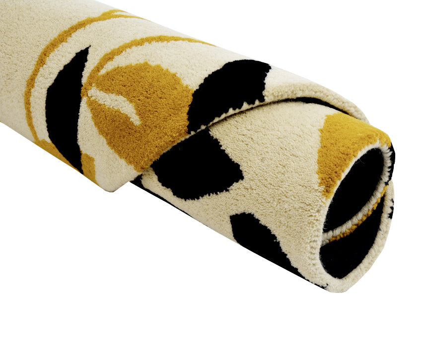 Designer Handmade Round Wool Rug - 5065 - Ivory/Gold - 150x150cm
