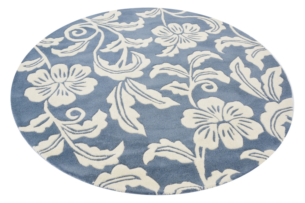 Designer Handmade Round Wool Rug - 5066 - Blue - 150x150cm