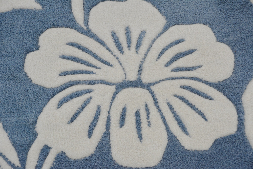 Designer Handmade Round Wool Rug - 5066 - Blue - 150x150cm