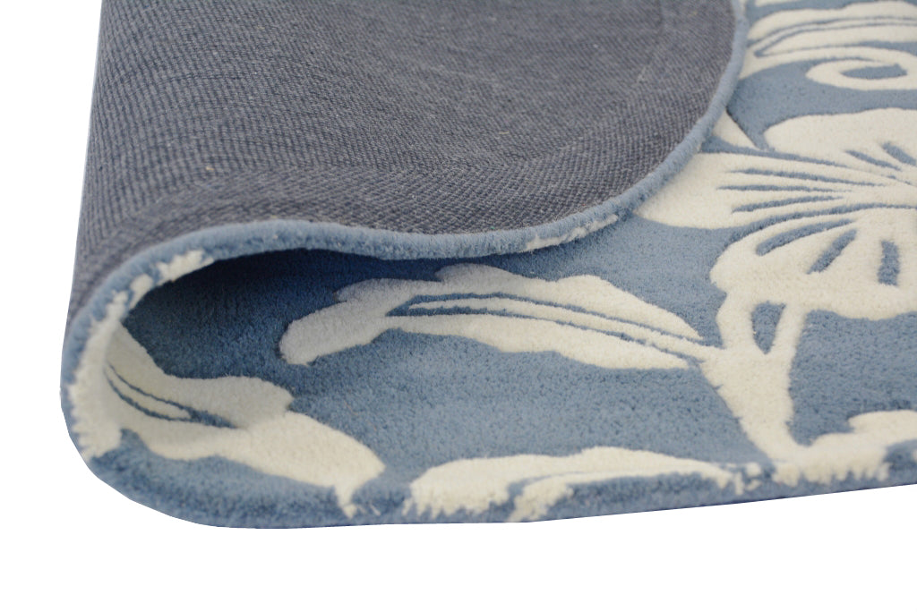 Designer Handmade Round Wool Rug - 5066 - Blue - 150x150cm