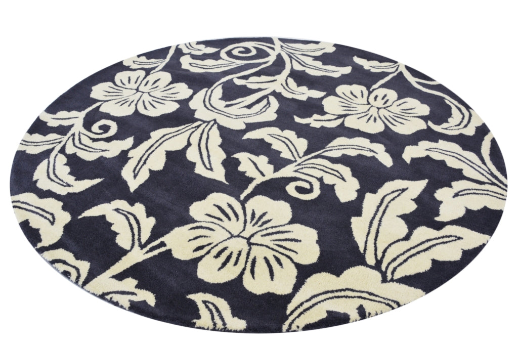 Designer Handmade Round Wool Rug - 5066 - Charcoal - 150x150cm