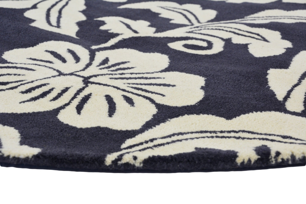 Designer Handmade Round Wool Rug - 5066 - Charcoal - 150x150cm