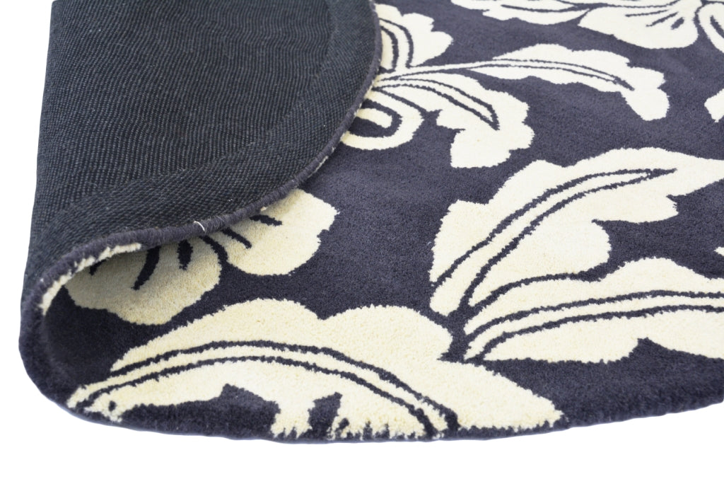 Designer Handmade Round Wool Rug - 5066 - Charcoal - 150x150cm