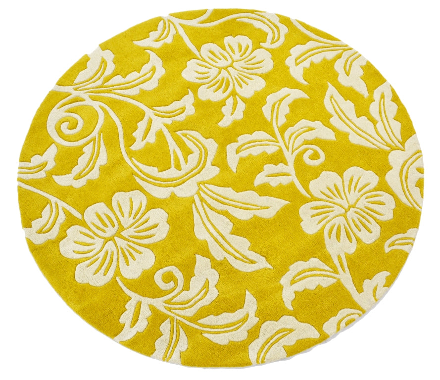 Designer Handmade Round Wool Rug - 5066 - Yellow - 150x150cm
