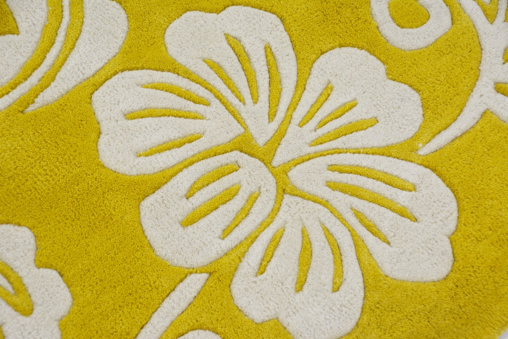 Designer Handmade Round Wool Rug - 5066 - Yellow - 150x150cm