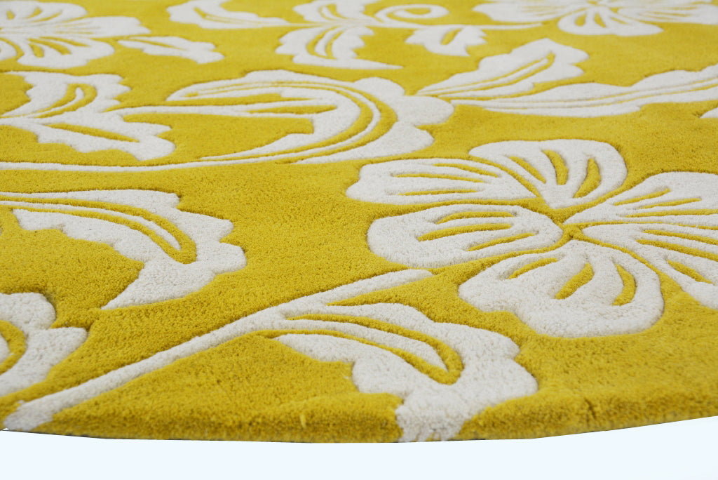 Designer Handmade Round Wool Rug - 5066 - Yellow - 150x150cm