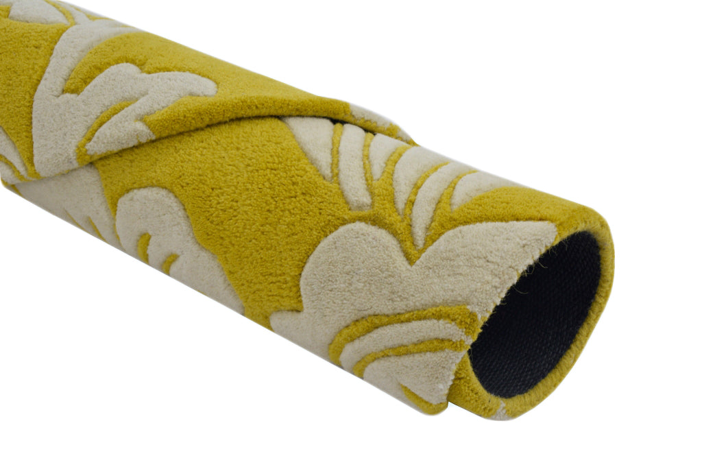 Designer Handmade Round Wool Rug - 5066 - Yellow - 150x150cm