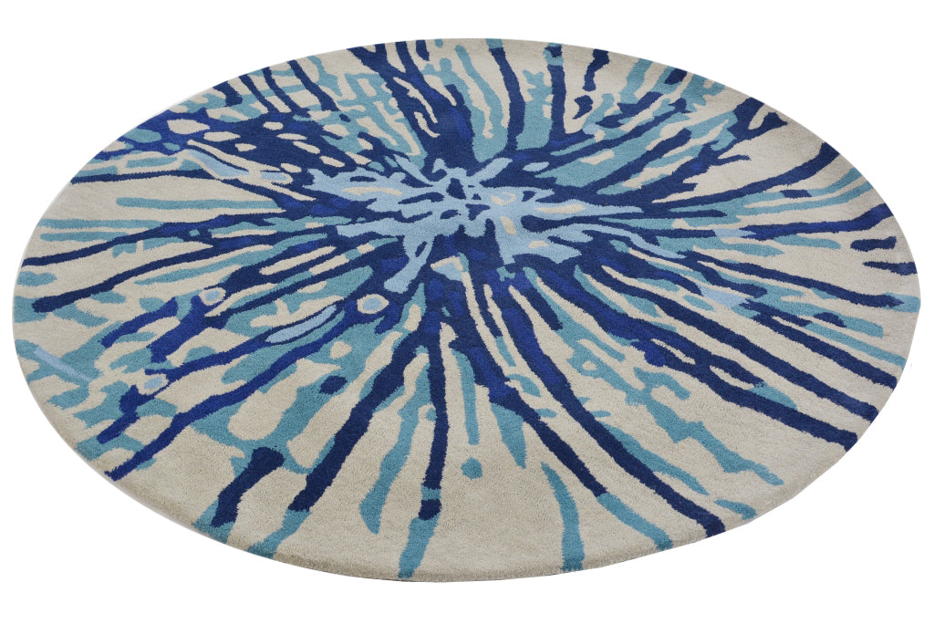 Designer Handmade Round Wool Rug - 5067 - Blue - 150x150cm