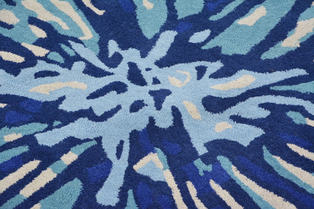 Designer Handmade Round Wool Rug - 5067 - Blue - 150x150cm