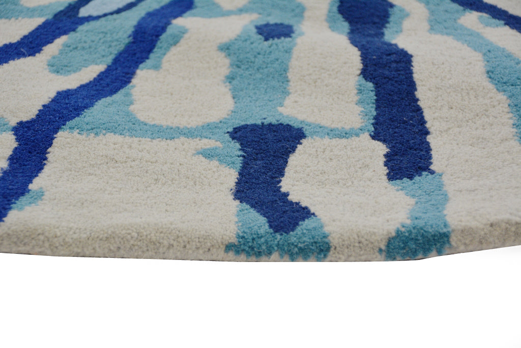 Designer Handmade Round Wool Rug - 5067 - Blue - 150x150cm