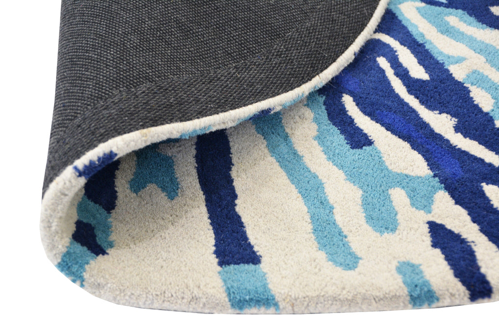 Designer Handmade Round Wool Rug - 5067 - Blue - 150x150cm