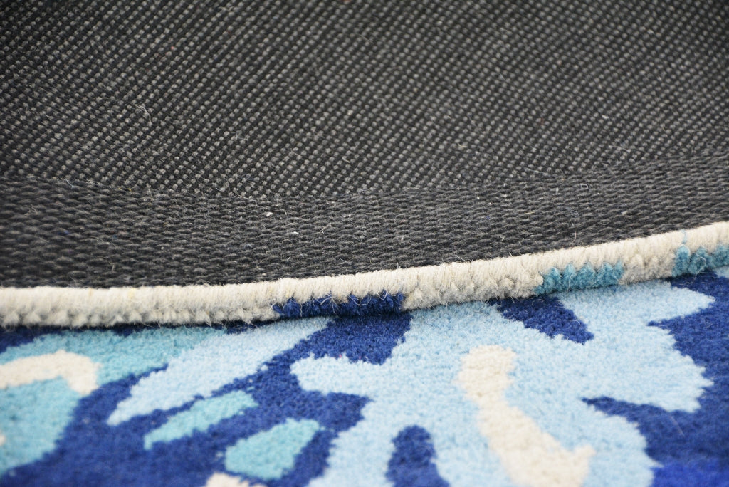 Designer Handmade Round Wool Rug - 5067 - Blue - 150x150cm