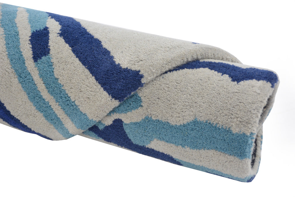 Designer Handmade Round Wool Rug - 5067 - Blue - 150x150cm