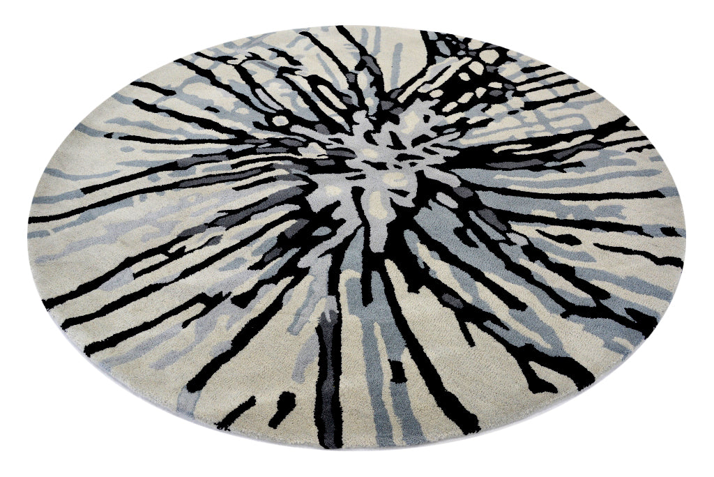 Designer Handmade Round Wool Rug - 5067 - Grey - 150x150cm
