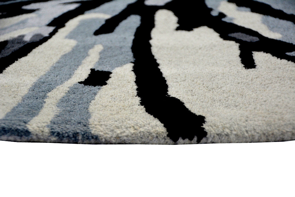Designer Handmade Round Wool Rug - 5067 - Grey - 150x150cm