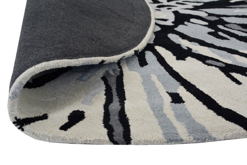 Designer Handmade Round Wool Rug - 5067 - Grey - 150x150cm