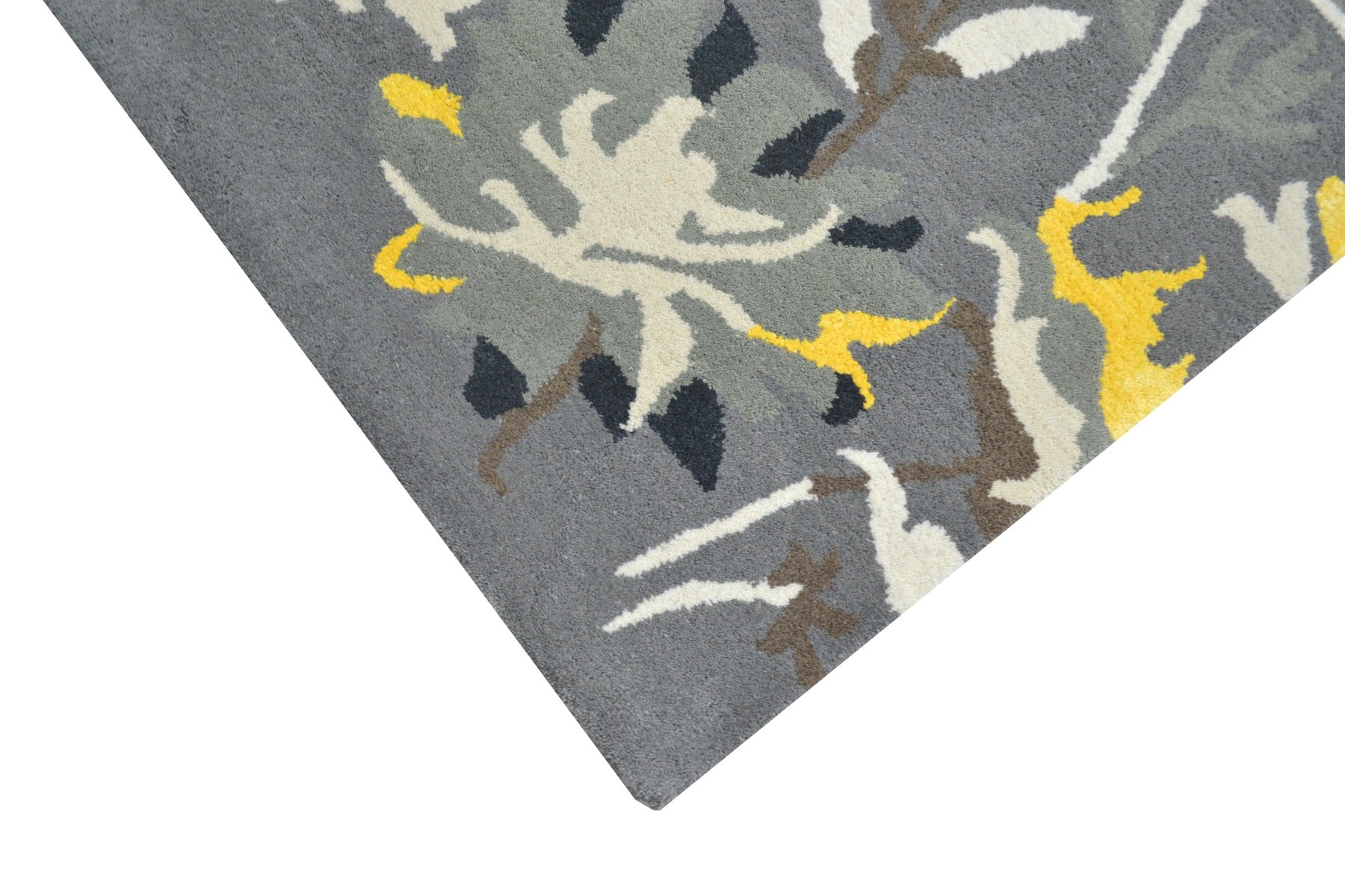 Modern Handmade Wool & Viscose Rug - Botanical 6242 - Grey - 80X150cm