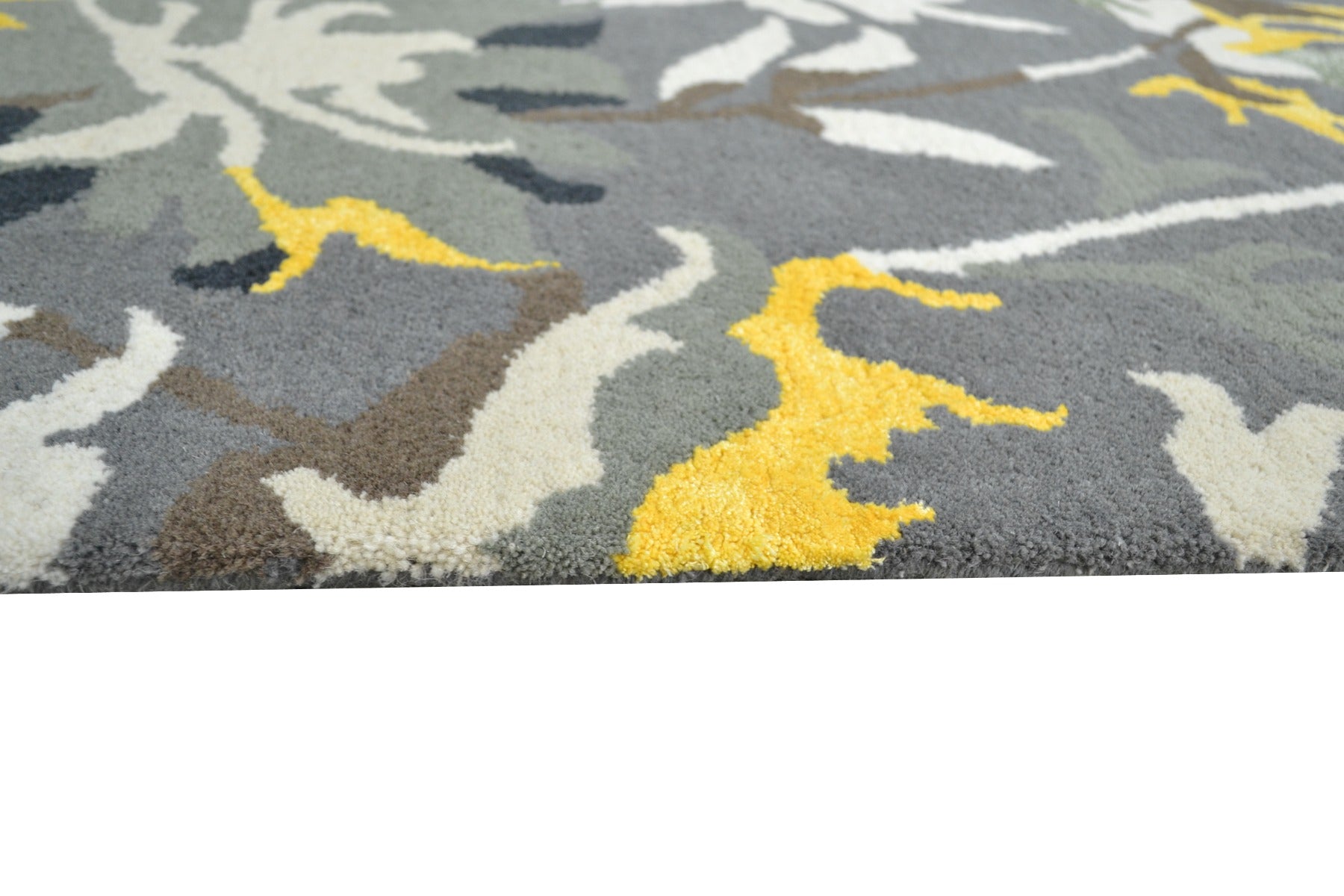 Modern Handmade Wool & Viscose Rug - Botanical 6242 - Grey - 80X150cm