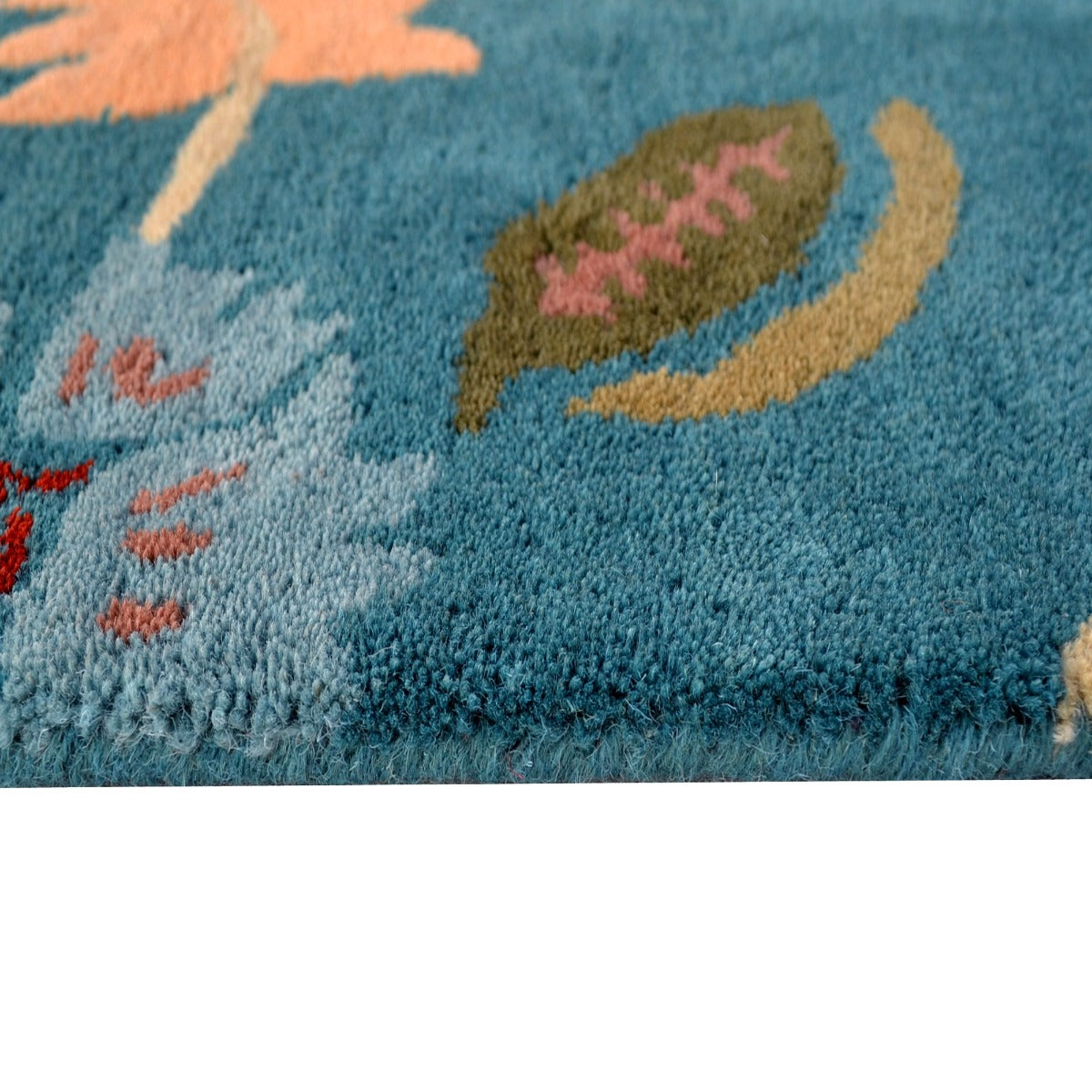 Designer Handmade Wool Rug-Botanical-Teal Blue/Multi-110x160cm