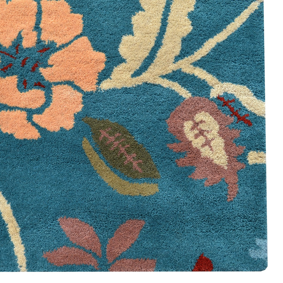 Designer Handmade Wool Rug-Botanical-Teal Blue/Multi-110x160cm