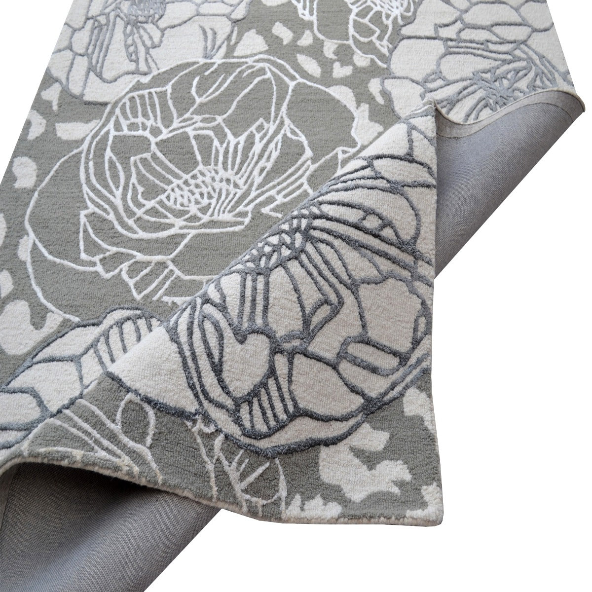 Floral Handmade Wool Rug-Botanical 6365-Silver Multi-110x160cm