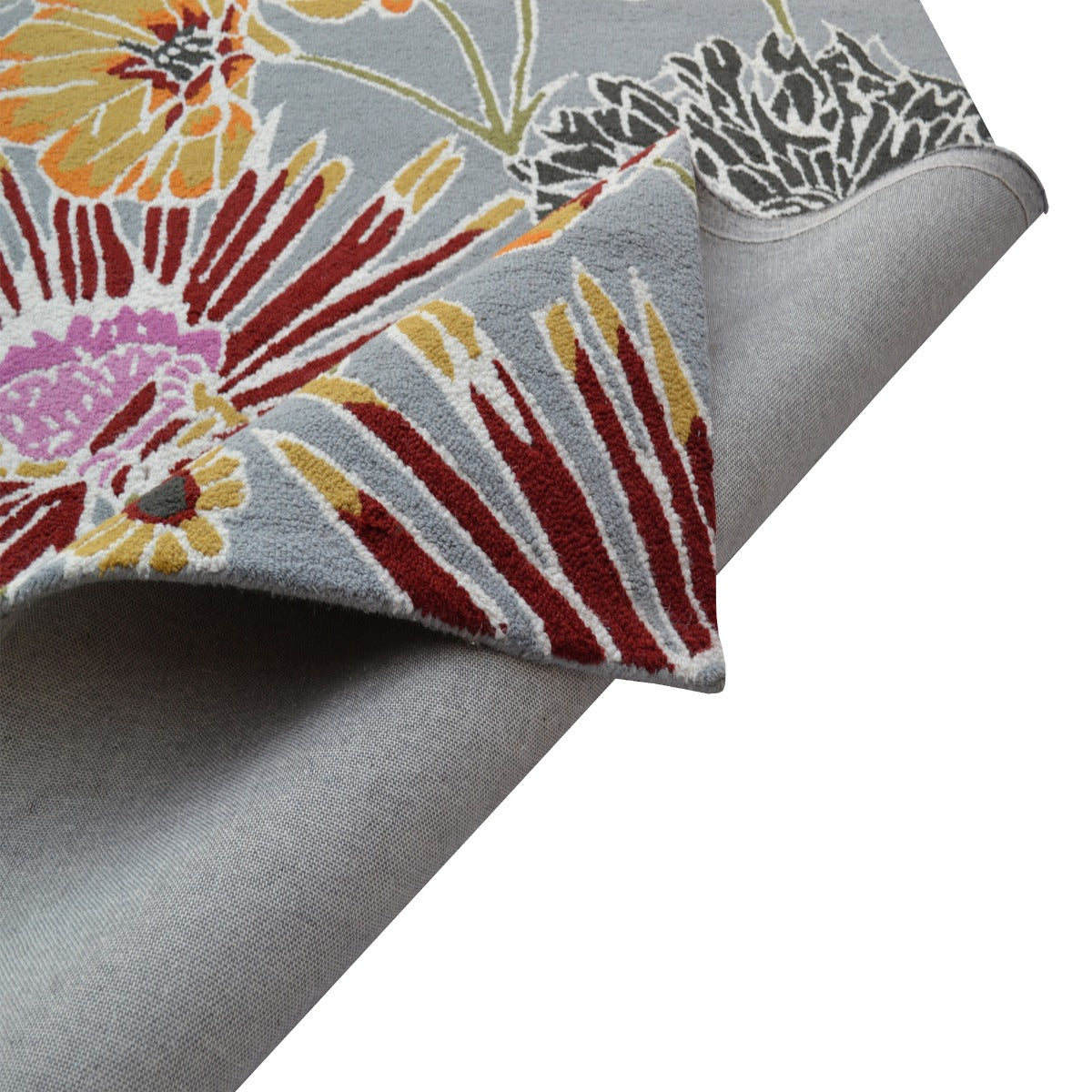 Designer Handmade Wool Rug-Flower 6268-Grey/Multi-110x160cm