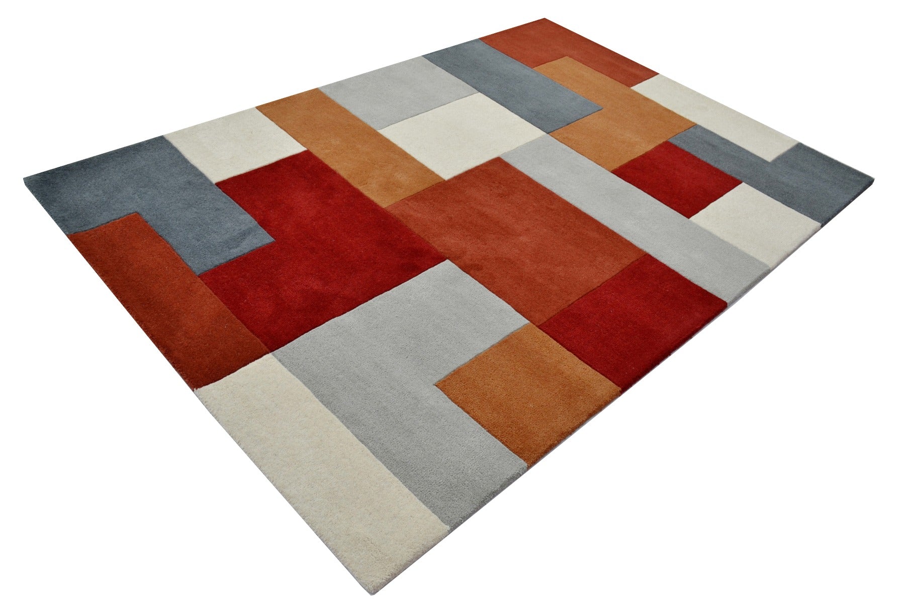 Designer Blocks Handmade Wool Rug - 6227 - Terracotta - 120x170cm