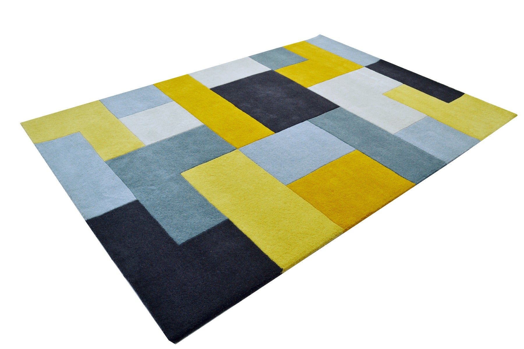 Designer Blocks Handmade Wool Rug - 6227 - Yellow - 120x170cm
