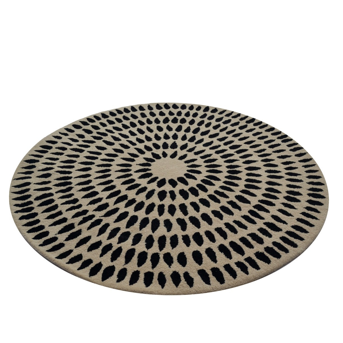Handmade Woollen Round Rug-Decotex 6386-Beige Charcoal-160x160cm