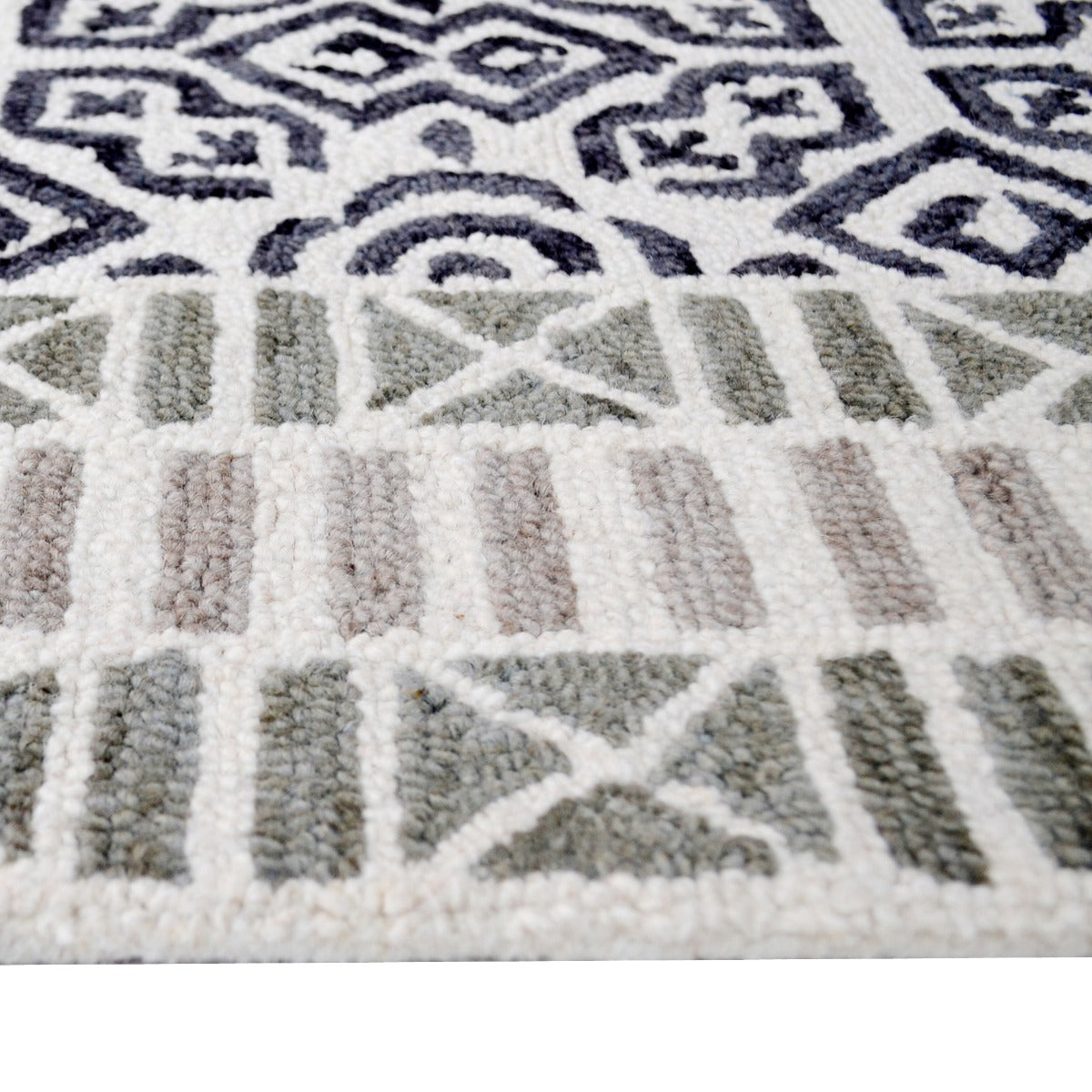 Handmade Georgia Wool Rug-6292-Ivory Charcoal-110x160cm