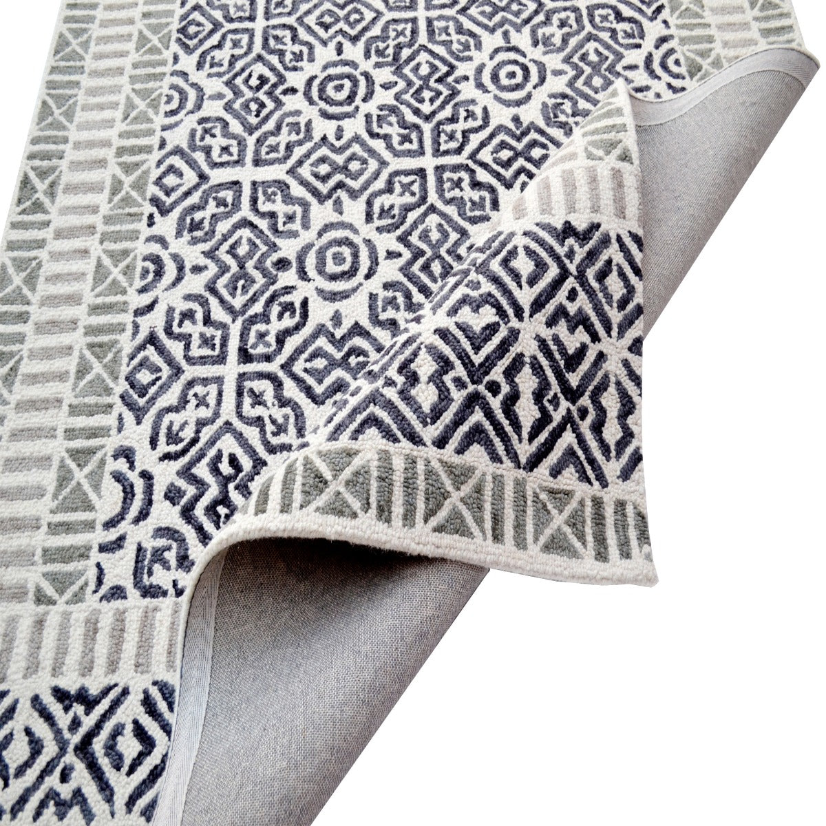 Handmade Georgia Wool Rug-6292-Ivory Charcoal-110x160cm