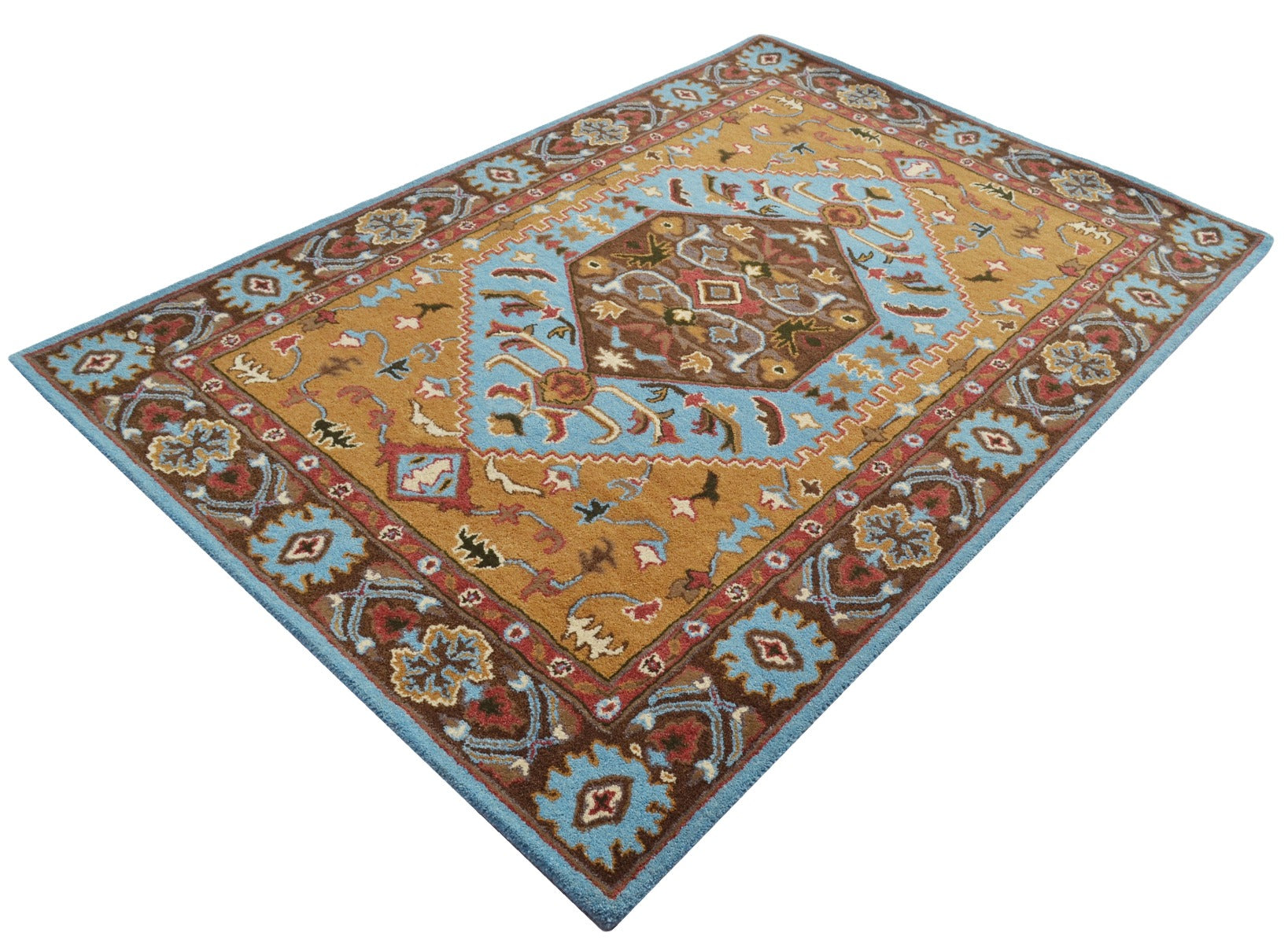 Heriz Handmade Wool Rug - 6216 - Mustard Yellow/Brown - 160x230cm