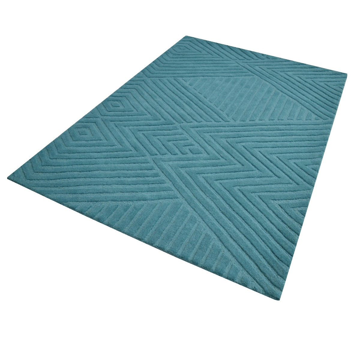 Contemporary Modern Wool Rug-Illusion 6392-Teal Blue-110x160cm