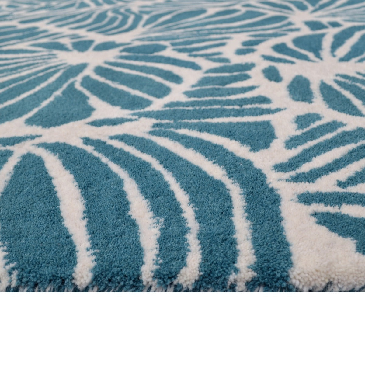 Designer Handmade Wool Rug-Jessica 6351-Teal Ivory-110x160cm