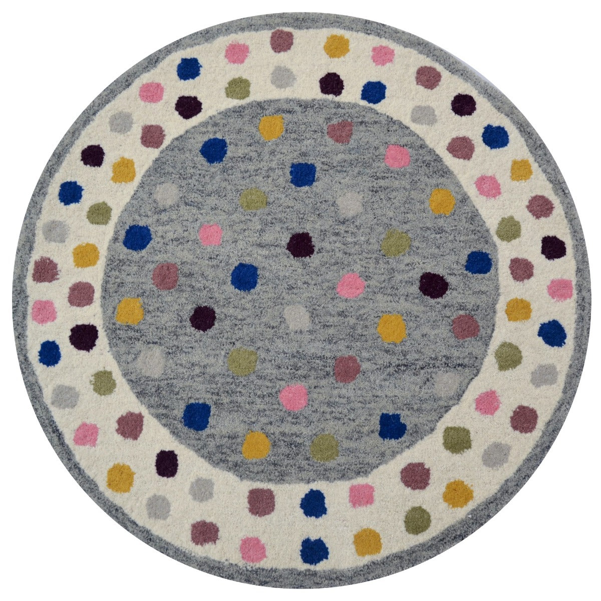 Handmade Kids Wool Rug-Dublin Daisy K-6395-Silver Cream-100x100cm