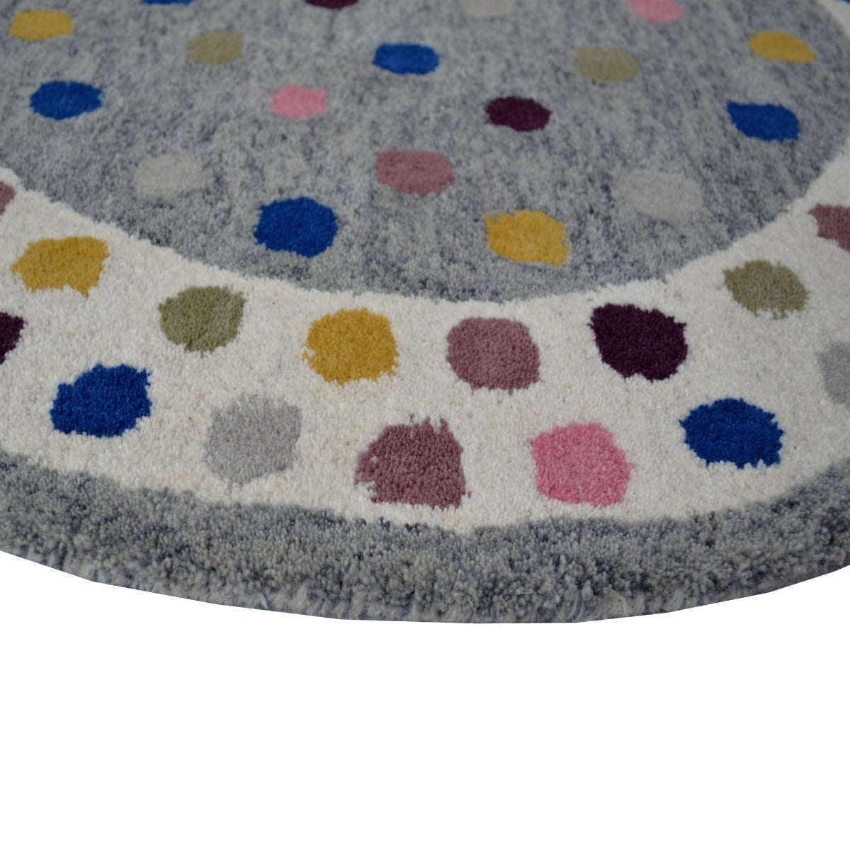 Handmade Kids Wool Rug-Dublin Daisy K-6395-Silver Cream-100x100cm