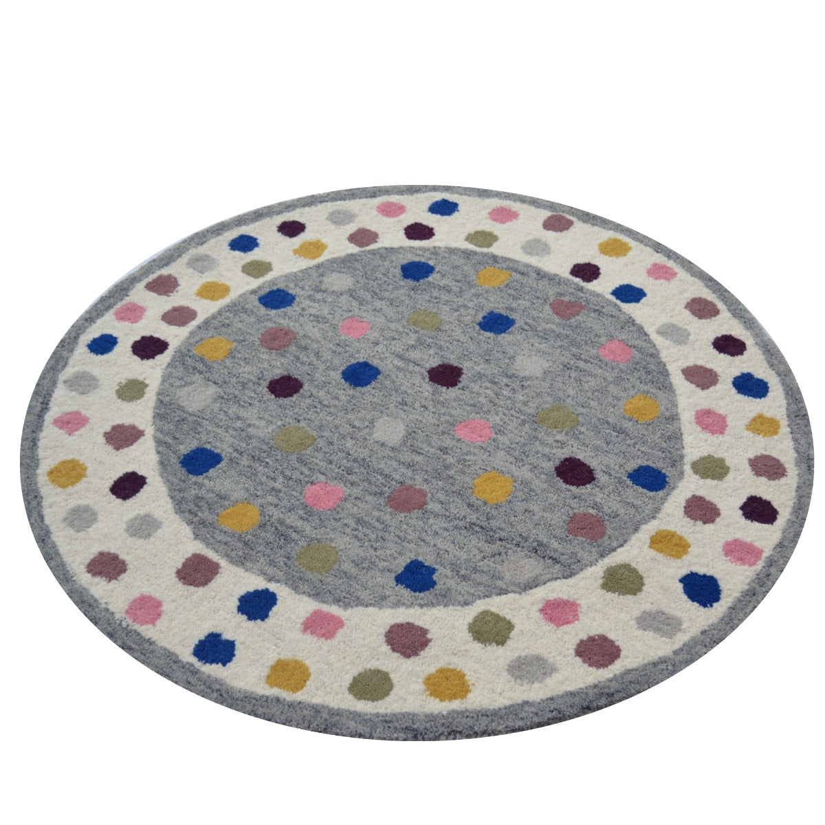 Handmade Kids Wool Rug-Dublin Daisy K-6395-Silver Cream-100x100cm