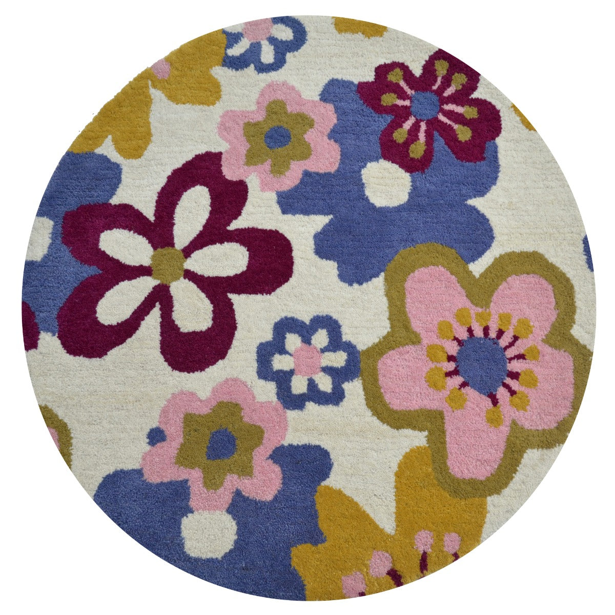 Handmade Kids Wool Rug-Mini Montreal K-6396-Ivory Multi-100x100cm