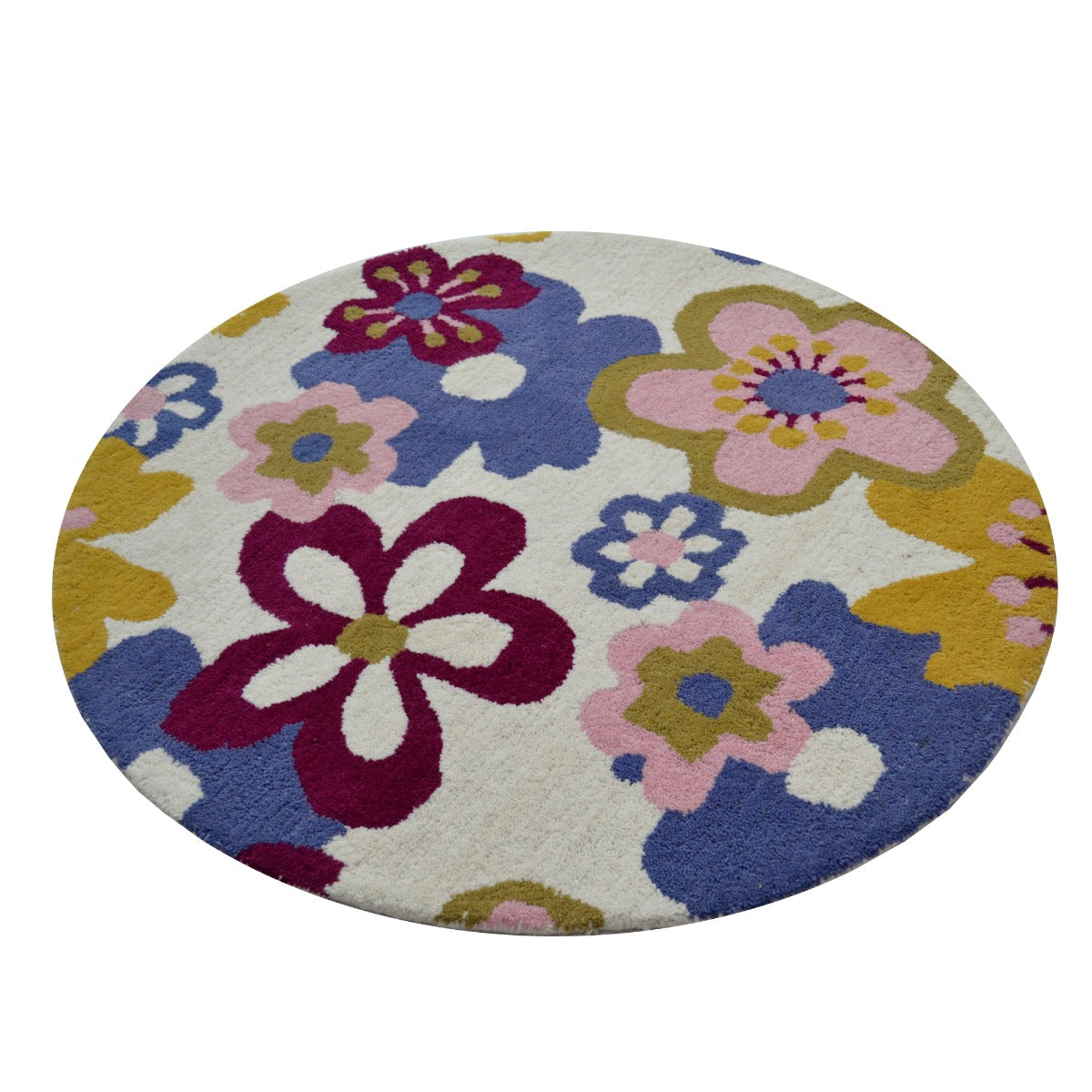 Handmade Kids Wool Rug-Mini Montreal K-6396-Ivory Multi-100x100cm