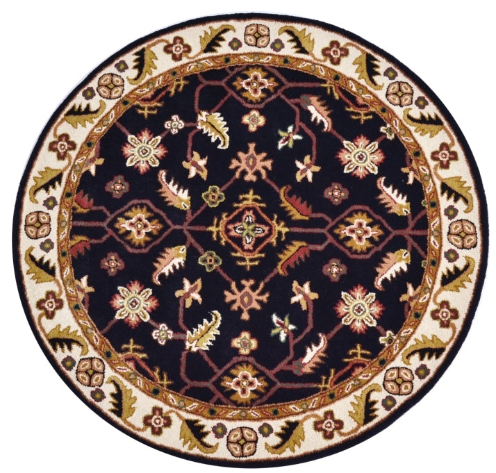 Handmade Floral Wool Rug - Kashan1- Black/Cream - 110x160cm