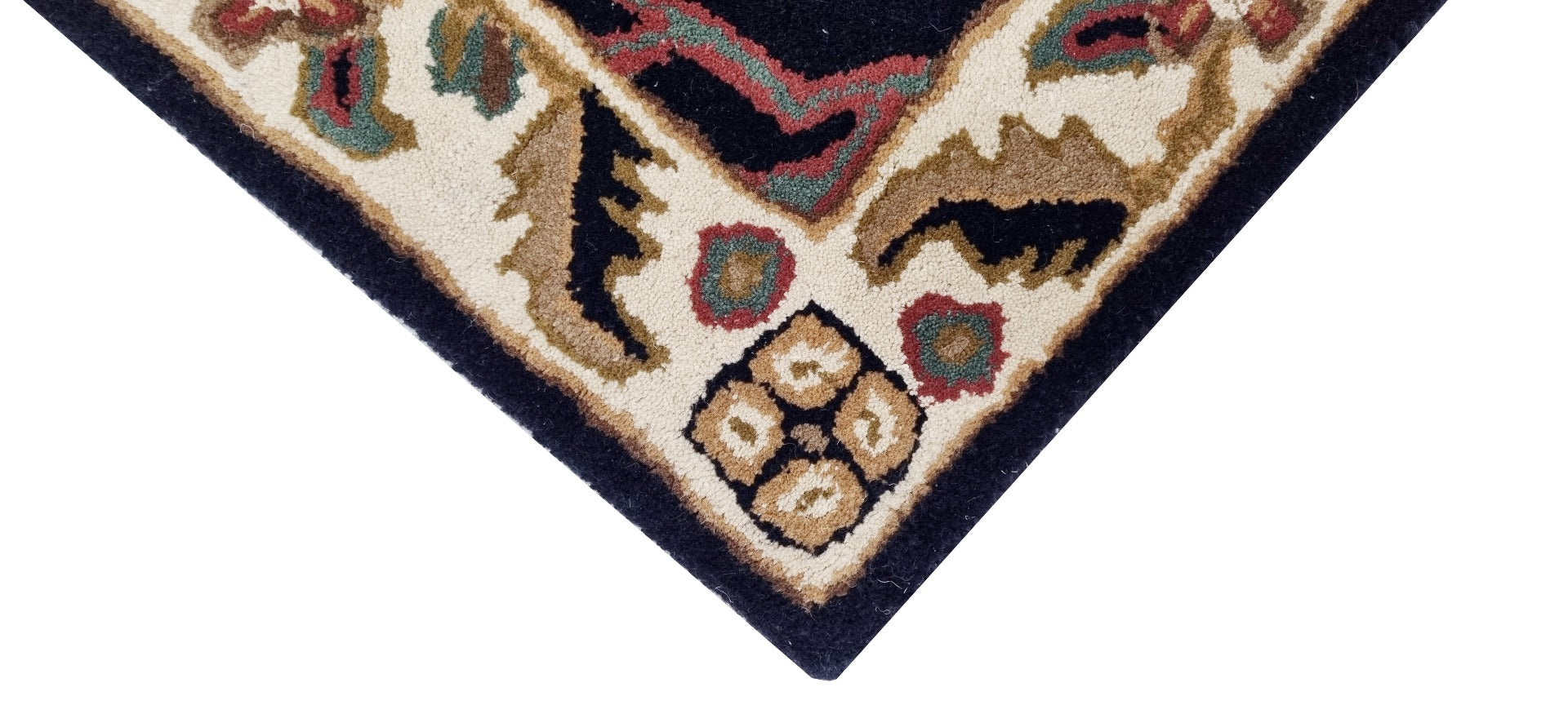 Handmade Floral Wool Rug - Kashan1- Black/Cream - 110x160cm