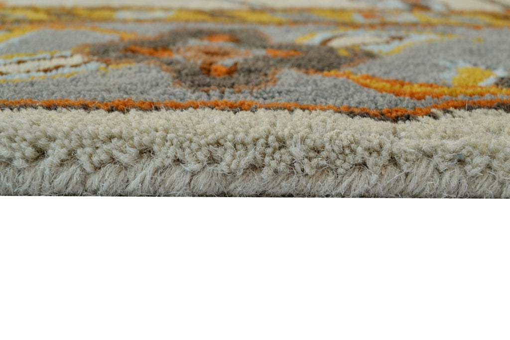 Handmade Floral Wool Rug - Kashan1- Cream/Grey - 110x160cm