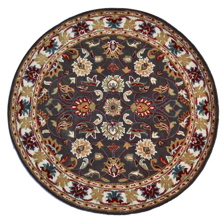 Handmade Floral Wool Rug - Kashan2- Grey/Cream - 110x160cm