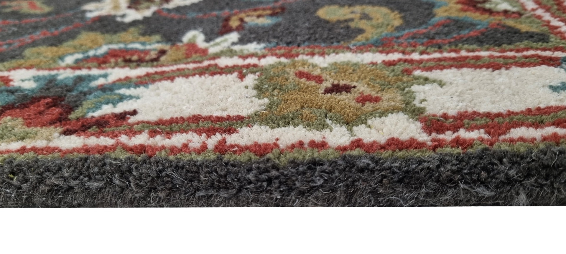 Handmade Floral Wool Rug - Kashan2- Grey/Cream - 110x160cm