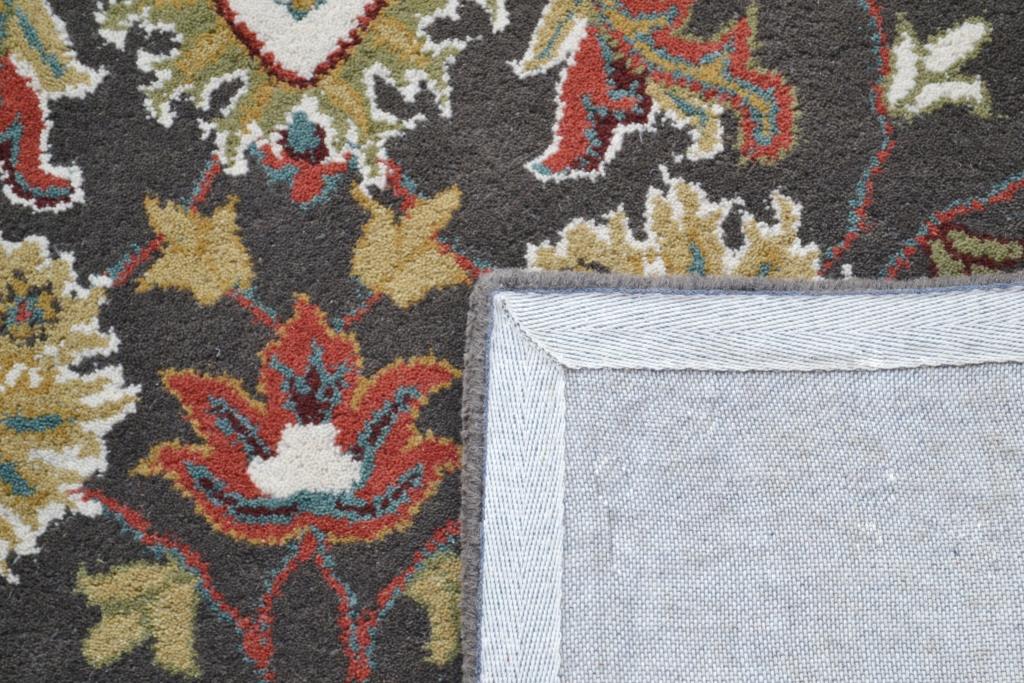 Handmade Floral Wool Rug - Kashan2- Grey/Cream - 110x160cm