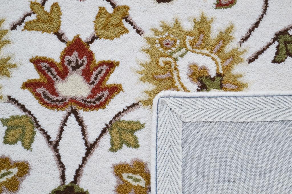 Handmade Floral Wool Rug - Kashan2- Ivory/Cream - 110x160cm
