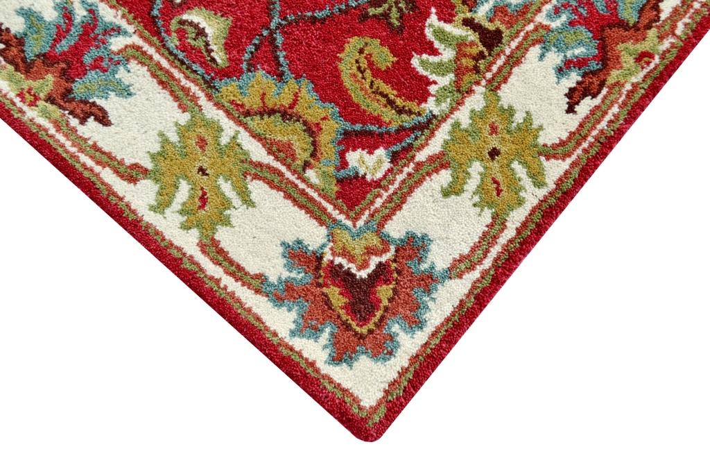 Handmade Floral Wool Rug - Kashan2- Red/Cream - 110x160cm