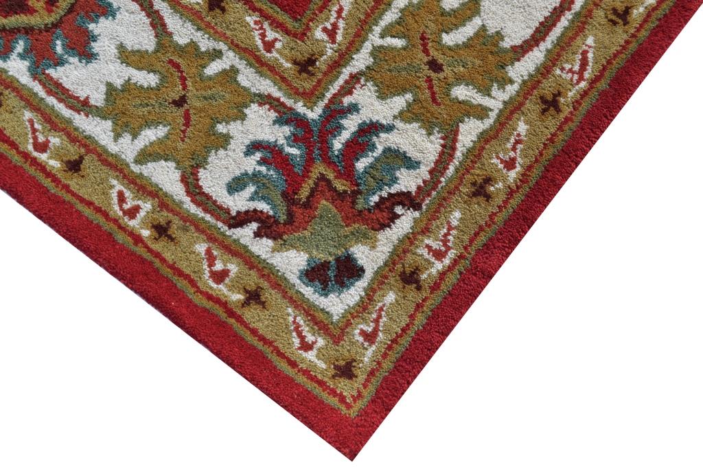 Handmade Floral Wool Rug - Kashan2- Red/Cream - 110x160cm