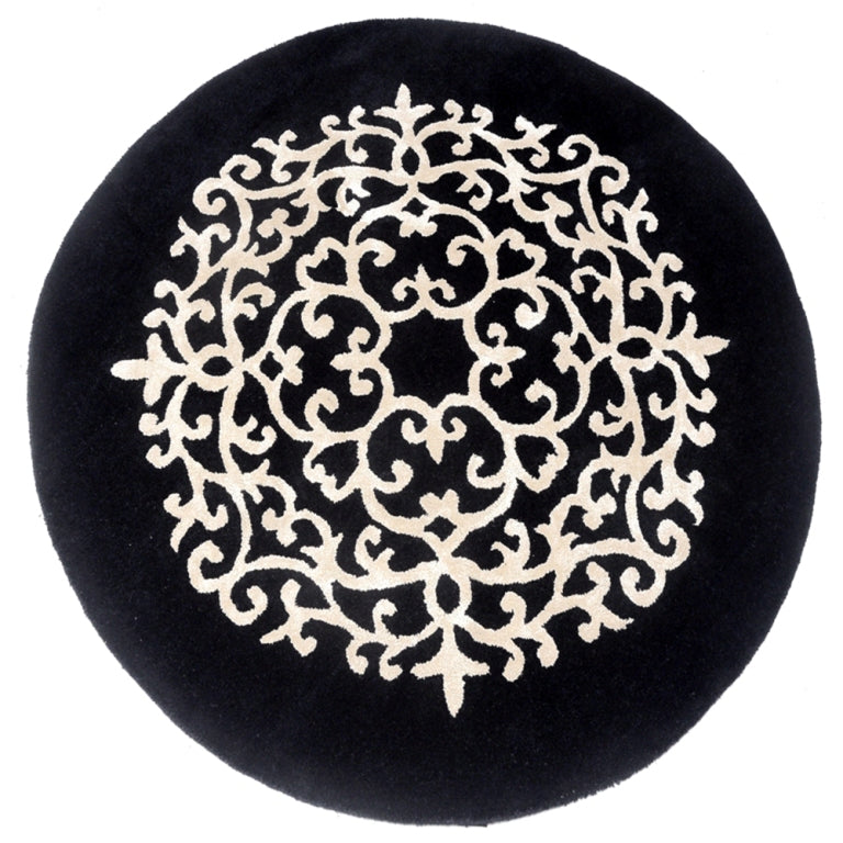Luxurious Round Wool & Viscose Rug - Kashan 2019 - Grey/Beige - 150x150cm