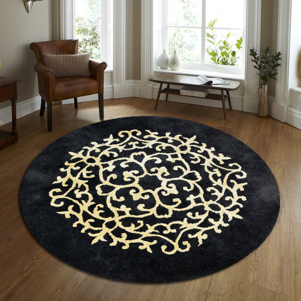 Luxurious Round Wool & Viscose Rug - Kashan 2019 - Grey/Beige - 150x150cm
